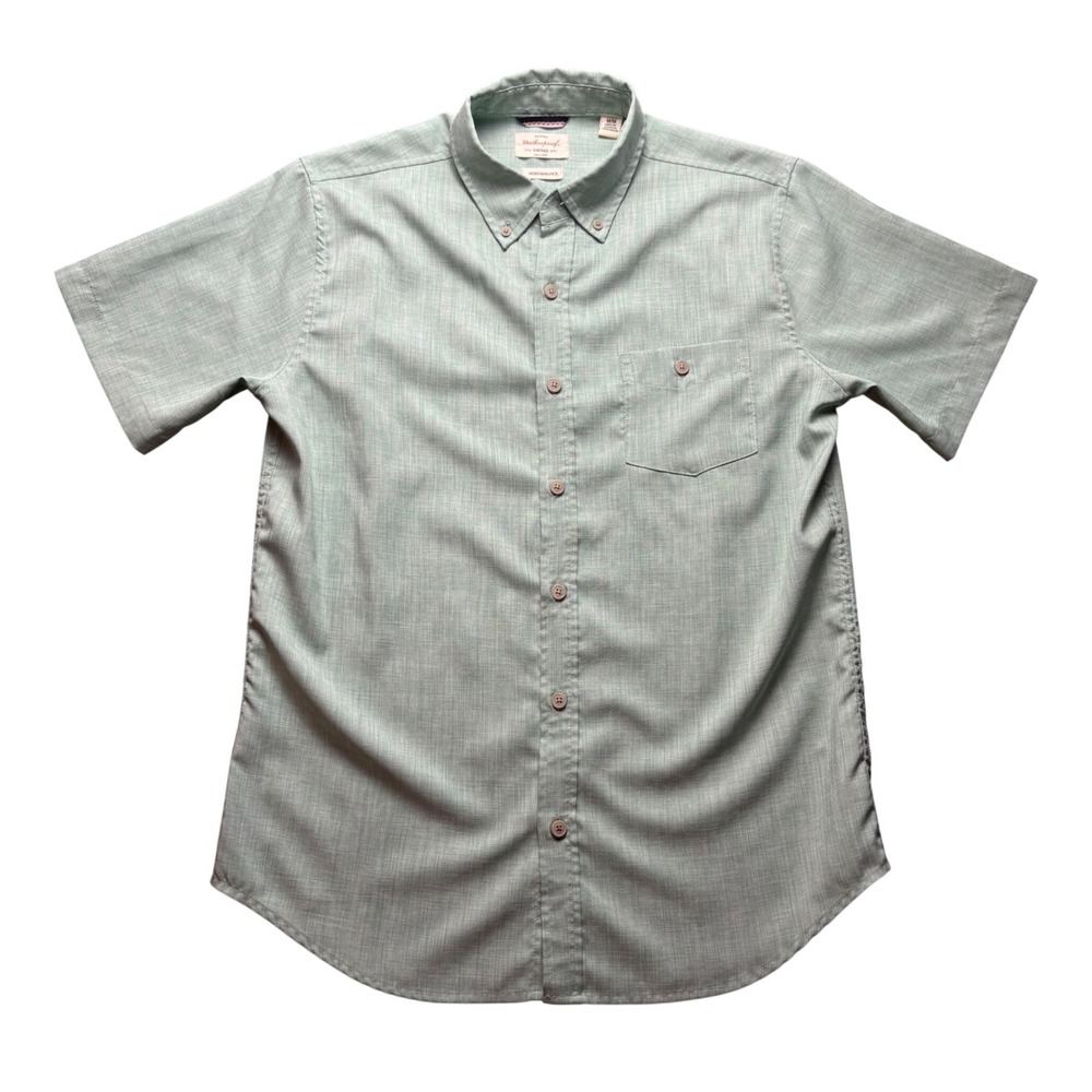 Weatherproof Vintage Shirt Mens Medium Green Short Sleeve Performance ButtonDown